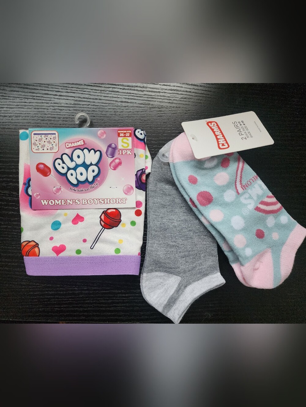 Charms BlowPop Women's Boxer Size 'Small and Polka Dot Socks Size Small NWT